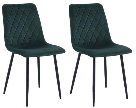 Esszimmerstühle 2er Set Grün – Samt Gepolstert mit Rautensteppung – Metallbeine Schwarz – Moderne & Bequeme Polsterstühle für Küche & Wohnzimmer