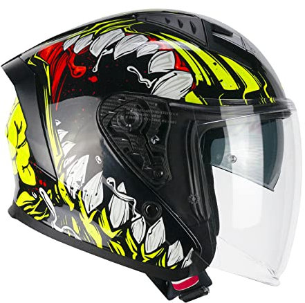 CGM Casco open face, 127X DEEP FREAKER Nero Giallo fluo, XL (60cm)