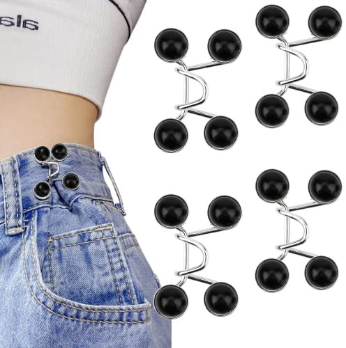 Bekecidi 4 Sets Jeans Taillenstraffer, Kein Nähen, Abnehmbare Hosenknöpfe Erforderlich, Jeans Taillenschnalle, Jeans Taillenverstellknopf (Perle; Schwarz)