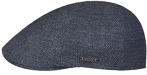 Stetson Texas Taleco Flatcap Herren - Made in The EU - Aus Schurwolle & Leinen - Gefüttert mit hohem Baumwollanteil - mit Metallemblem - Schirmmütze meliert - Frühling/Sommer blau-grau 59 cm