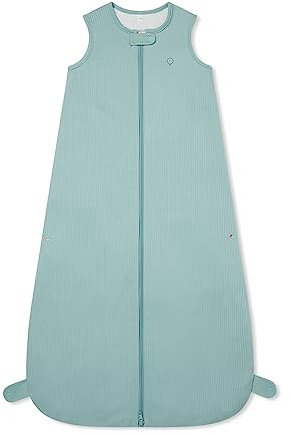 MORI Baby Boys and Girls Ribbed Front Opening Sleeping Bag 1.5 TOG in Ribbed Mint - Unisex Toddler Concealed Zip Organic Swaddle Blanket - 6-24 Months