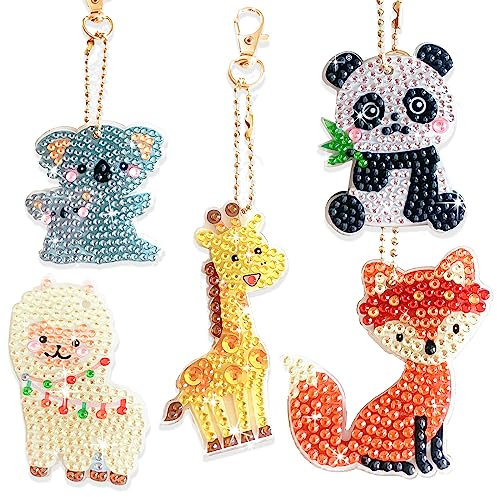 Aapxi Geschenke füR Mädchen Junge 6 7 8 9 10 11 Jahre Diamond Painting Kinder Tiere Doppelseitige SchlüsselanhäNger - Bastelset Kinder Ab 6 Jahre Mädchen Geschenke 7 Jahre