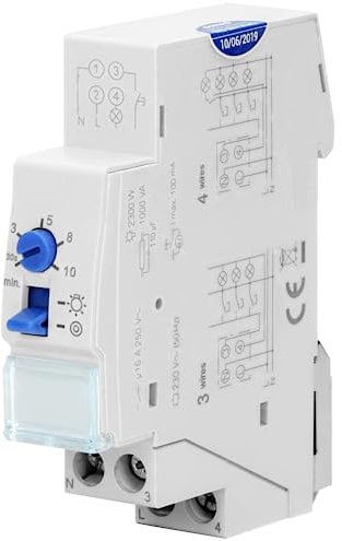 Miratic Treppenhausautomat 230V Treppenhaus Zeitschalter DIN-Schiene Installierbarer Treppenhausautomat Hutschiene 3- oder 4-Draht-Installation 1 Modul