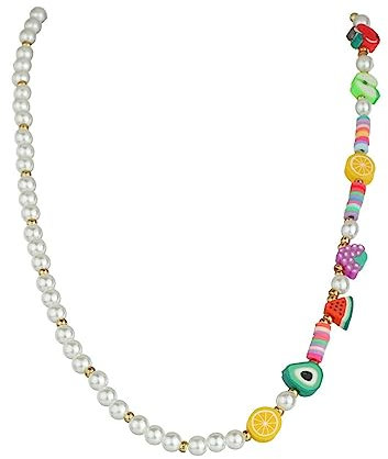 Aotiwe Choker Kette, Kette Damen Fein Bunte Frucht mit Perle Weiß Mehrfarbig Metalllegierung 38+7cm