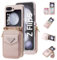 ESONG LederHülle für Samsung Galaxy Z Flip 5 Tasche,Reißverschluss Brieftasche Schutzhülle mit Band/Kartenfäche/ständer,Z Flip 5 Wallet Cover Case Stoßfeste Handyhülle für Frau/Damen-Rosa
