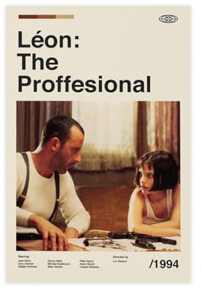 Leon The Professional Wall Art Print – Jean Reno Luc Besson Filmposter – Französisches Kino – Midcentury Leinwand Poster Wandkunst Dekor Druck Bild Gemälde für Wohnzimmer Schlafzimmer Dekoration