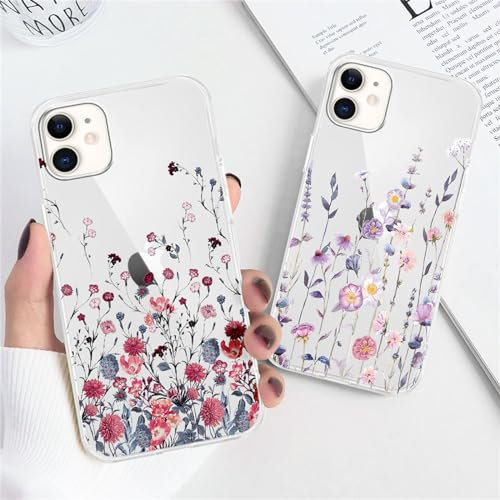 Xylota 2 Stück Handyhülle für iPhone 11 6,1 Hülle, Transparent Case mit Aesthetic Muster Blumen, Durchsichtig Weich Silikon Ultra Dünn TPU Stoßfeste Kratzfest Schutzhülle Frauen Mädchen Cover