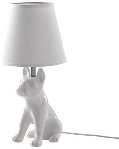 Lindby Tischlampe Hund Keramik, Textil, Nachttischlampe Hund, Tierlampe, Hundelampe Tischleuchte, ohne Leuchtmittel, Schlafzimmerlampe, Nachttischleuchte