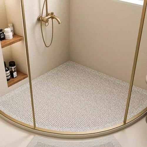 EUPXRHY Corner Shower Mat with Drainage Holes, PVC Loofah Curved Bath Mat Non Slip Anti Mould, Non Slip Shower Mats for Inside Shower,C,90x90cm(36x36inch)