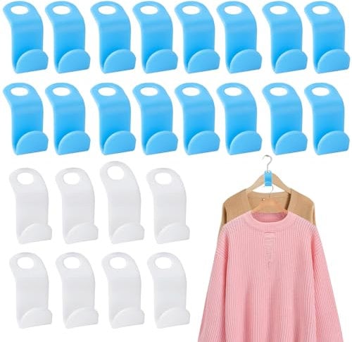 100 Pezzi Ganci Collegamento Grucce Appendiabiti, Connettore Appendiabiti Salvaspazio Armadio, Ganci Grucce Connettori Appendini Salvaspazio Appendiabiti, Salva Spazio per Armadio, Bianco/Blu