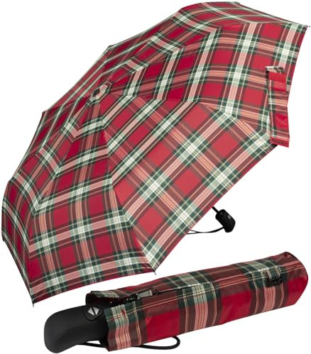 iX-brella First Class – Regenschirm mit Auf-Zu-Automatik - stabil groß sturmfest - Karo rot