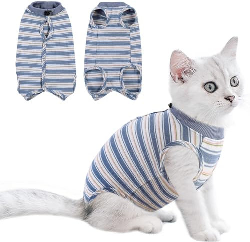 CITÉTOILE Katzenbody nach Op, Postoperative Katzenkleidung für Bauchwunden, Erholungsanzug Kleidung nach Der Operation Tragen, E-Halsband Alternative für Katzen Hunde, Blau, S