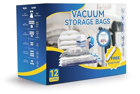 Simple Deluxe Vakuumbeutel für Kleidung, 12 Stück, 70x100cm, Vakuumbeutel mit Luftdichtem Ventil und Handpumpe, Vacuum Bags for Clothing Geeignet für die Hausaufbewahrung, Umzüge, Reisen usw
