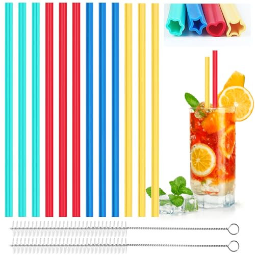 Bohoray 12 Pack Silicone Reusable Straws, Colorful Reusable Drinking Straws with Cleaning Brush, Replacement Straws Reusable Kids Straws for Cocktail Family Bars Cafes Restaurants BBQ Parties