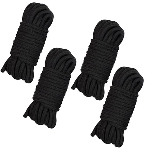 4 pezzi Corda in cotone morbido, Largo 8 mm, Lungo 10 m, Multifunzionale Spesso Corda Intrecciata, per Campeggio, Giardinaggio, Canottaggio, Tiro Alla Fune, Animali Domestici, Arrampicata (Nero)