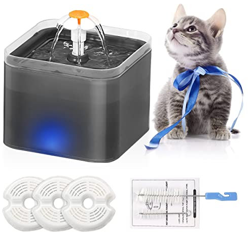Fontaine à eau RIGHTWELL pour chats - 2 l avec lumière LED et 3 filtres à charbon actif