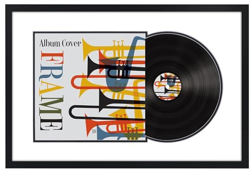 Americanflat 63,5x42 cm Schallplattenrahmen mit bruchsicherem Glas - Verwendbar als 32x32 cm Albumcover-Rahmen mit Passepartout - Ingenieurholz Quadratische Rahmen für die Wand - Schwarz
