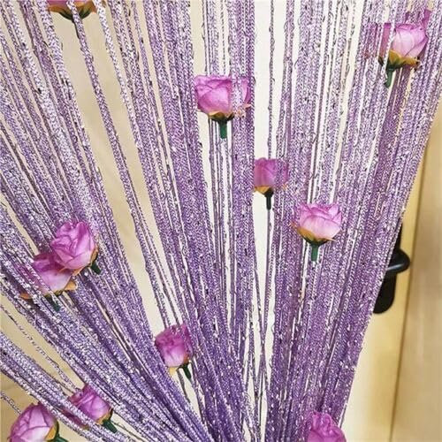 Cmeilau Rose Thread Door Curtain Hanging Beads,Beaded Curtains String Door Privacy Curtain Window Decoration,Door Frame Tassel Room Divider Decoration for Home Door Decor (Purple)