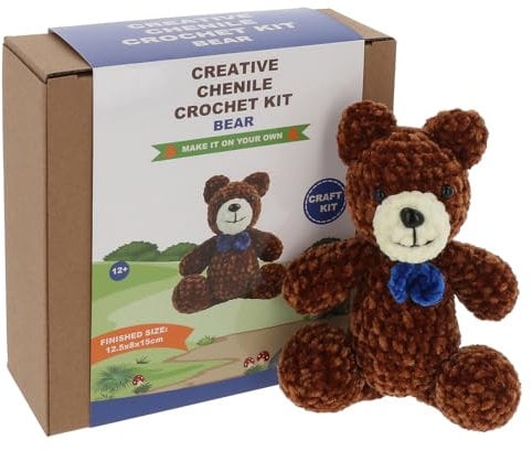 Shudehill Giftware Chenille Kreative Häkelsets Bär, Hase, Pferd, Ente, Hund, Fee und mehr – perfekt zum Lernen oder für erfahrene Häkeln (Bär)