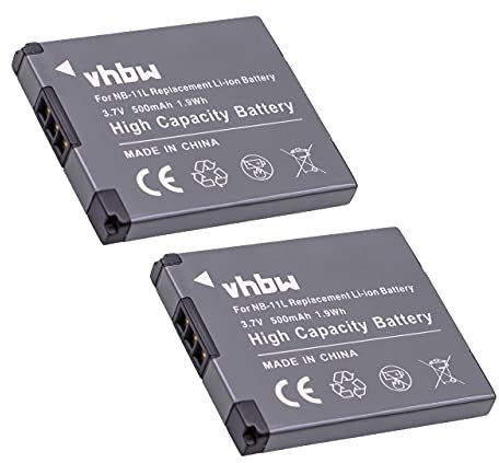 vhbw 2X Akku Ersatz für Canon NB-11LH, NB-11L für Kamera (500 mAh, 3,7 V, Li-Ion)