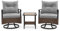 LIFEZEAL Schaukelstuhl Set Outdoor, Drehstühle Set Rattan für 2 Personen, 3 TLG. Gartenmöbel-Set mit 2 Gartenstühlen & Glastisch, Sitzgruppe mit Kissen für Terrasse, Balkon, Garten