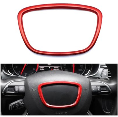 ontto Auto Lenkrad Dekorativer Ring Innenzubehör Passt für Audi A4 B6 B7 B8 A6 C6 A5 Q7 Q3 Q5 A3 8P S3 8V A4L A6L Lenkrad Logo Aufkleber Emblem Trim Abziehbilder Abdeckung für Autozubehör-B Rot