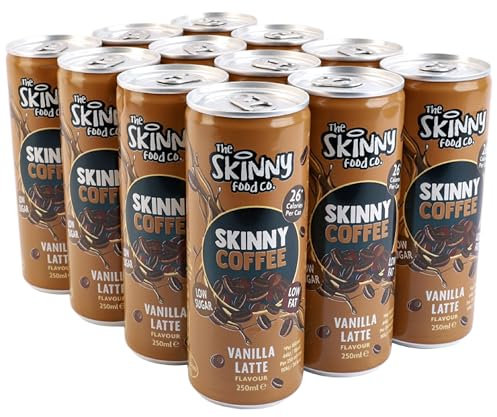 Skinny Food Co Skinny Coffee Vanilla Latte - 12 x 250ml Cans - Low Sugar, Low Fat - 26 Calories per Can - Ready-to-Drink - Great for a Healthy Energy Boost