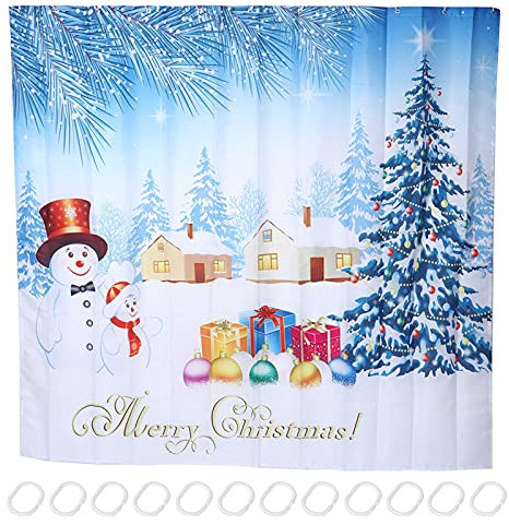 Gavigain 200x180 cm Set Tenda da Doccia Natalizia, Tenda da Doccia Impermeabile per Bagno con Motivo a Tema Natalizio Tenda da Doccia Invernale Natalizia con 12 Ganci per Bagni di