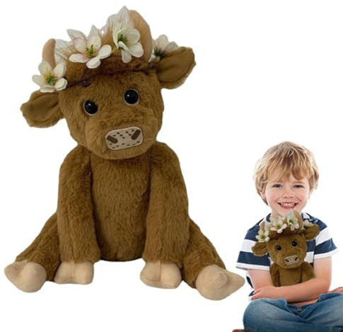Misaakoeq Kuscheltier, großes Plüschtier, 10 Zoll Stofftier Schottische Hochlandkuh Plüschtiere, Niedliche, weiche, realistische Heimdekoration, sitzende Tierpuppe für Kinder