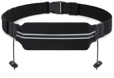 JasGood Triathlon Startnummernband Laufgürtel Sportgürtel Hüfttasche Verstellbar Laufgurt mit Nummernhalter 4 Gel-Halter Running Belt Bauchtasche Lauftasche für Joggen Marathon,Schwarz,75cm
