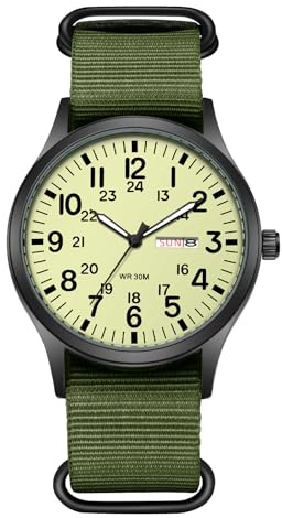 JewelryWe Uhren Herren Kalender Analog Quarz Armbanduhr Klassische Einfache Beiläufige Uhr Sportuhr mit Nylon Textil Armband Schwarz/Braun/Armeegrün