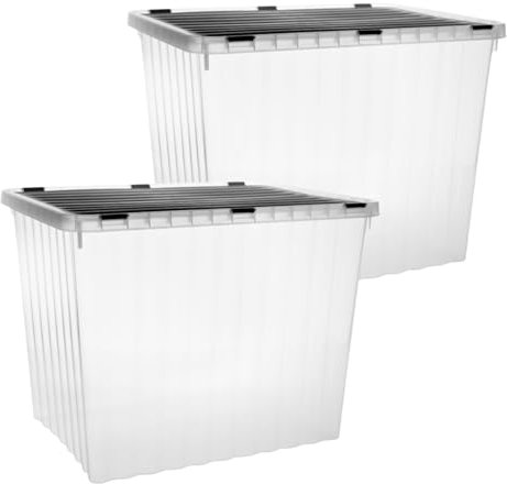 2friends 2er Set Aufbewahrungsbox mit Deckel Groß 80 Liter – Stapelbare Plastikboxen für Büro, Küche, Garage & Kinderzimmer, Praktische Kisten mit Clip-Verschlüssen, Lüftungsklappen, Made in EU