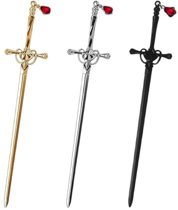 VARKAGE 3 Stück Lesezeichen Metall, Mini Schwert Bookmark mit Kristall Anhänger, Retro Chinesische Haar Stäbchen für Mädchen, Personalisiertes Lesezeichen Geschenke für Leseliebhaber Frauen Männer