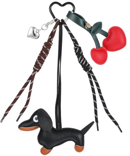 Giantree Dackel Schlüsselanhänger, Süße Leder Dackel Herz Kirsche Taschenanhänger Dackel Keychain Dackel anhänger Glücksbringer Dackel Geschenke (Schwarz)