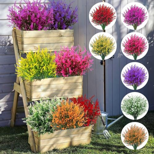 Zumhigh 16 Bundles Mixed Color Artificial Lavender Flowers, UV Resistant Outdoor Plastic Flower, Suitable for Indoor, Outdoor, Garden, Balcony, Patio, Wedding and Party Decorations