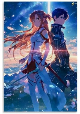 OREAUORN Sword Art Online SAO Kirito & Asuna (1) Poster, Wandkunst, Leinwandbezug, ästhetisches Vintage-Poster, dekoratives Gemälde für Wohnzimmer, Schlafzimmer, 30 x 45 cm, ungerahmter Stil