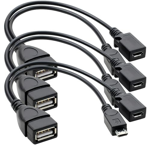 2-In-1 USB Port OTG Cable 3pcs Portable Micro OTG Power Adapter Compatible with Firestick Media Devices and More Supports Data Transfer and Charging High-Speed 13.5cm