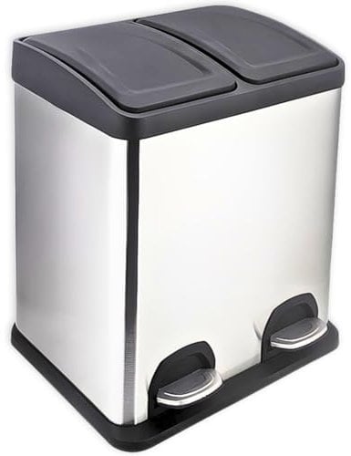 FACILITYS - Poubelle Double Compartiments, 2 x 20 L - Poubelle Cuisine, à Pédale 41 x 35,5 x 59,5 cm - Poubelle Tri Selectif, 2 Bacs - Poubelle Salle de Bain - Compacte et Design