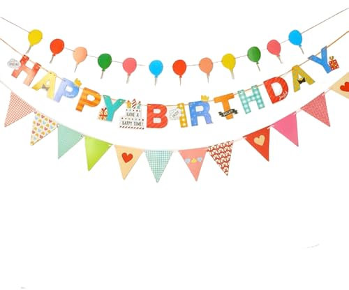 Tourima Happy Birthday Girlande Set, Girlande mit Happy Birthday Banner, Luftballons und Wimpelkette, Geburtstagsdeko