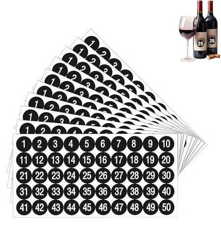 Heanvmyss Autocollants Numériques,10 Feuilles Chiffre Autocollant,Number Stickers,1 à 50 Étiquettes Numérotées Auto Adhésives pour Tri,Rangement,Classement,Fournitures Scolaires(Noir,25mm)