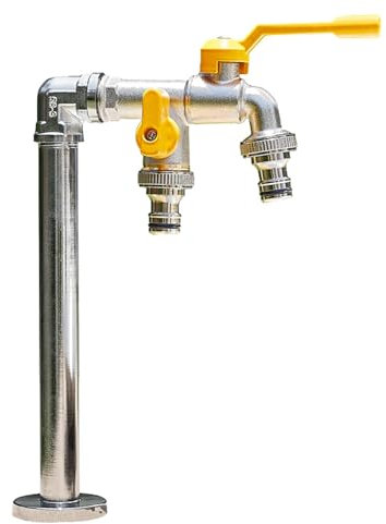 DJJYCTNM Colonna d'Acqua da Giardino in Rame a Doppia Uscita - Rubinetto Verticale per Esterni Resistente al Freddo e al Gelo, Rubinetto per Irrigazione da Giardino(Silver,32CM/13IN)
