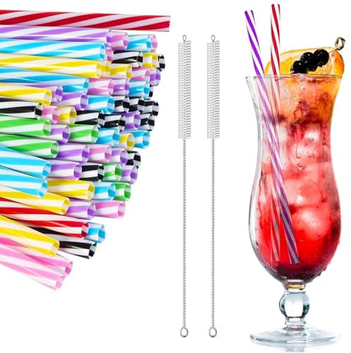 60 PCS Plastic Straws, Reusable Plastic Straws,Drinking Straws with Cleaning Brush, Dishwasher Safe, Drinking Straws for Smoothies, Juice, Cocktail, Hot Drink