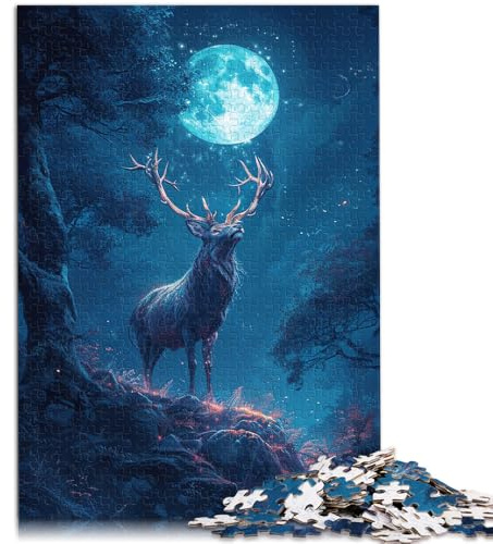 Puzzle für Erwachsene mit 1000 Teilen „EIN Hirsch Steht im Wald“ pädagogische Herausforderung 26 x 38 cm geeignet als Schreibtischdekoration für 14-Jährige