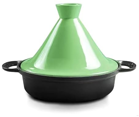 HAJHI Gusseisen Tajine Topf Induktionskompatibel Gas Tagine Marokko Mit Keramikdeckel Doppelgriffe Hält Die Feuchtigkeit Kochgeschirr Nicht Haftend(GrüN)