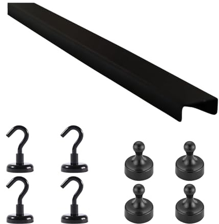 URCheers Wandorganizer für Akustikpaneel, Haken, Box & Regal Metall, Ablage für Akustikpaneele Lamellen Wandpaneele, Zubehör für Büro, Flur, Küche, usw. (40cm Dekoleiste + Magnethaken + Pin Mangete)