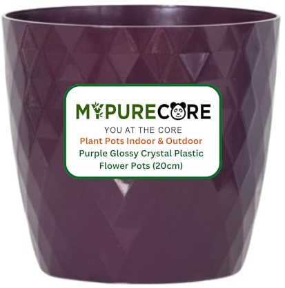 MYPURECORE Plant Pots Indoor 20cm – Stylish Decorative Plastic Flower Pot with Glossy Crystal Surface – Durable Indoor & Outdoor Planter for House Plants, Herbs (Purple, 20 cm)