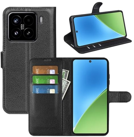 Wigento Für Xiaomi 15 Pro Kunstleder Book Wallet Handy Tasche Hülle Cover Schwarz