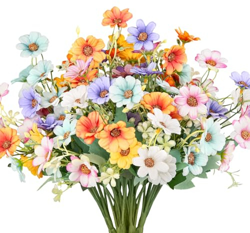 Woltoy Künstliche Blumen 7 Stück Frühling Kunstblumen Wie Echt Gänseblümchen in 5 Farben, Bunte Realistische Künstliche Balkonpflanzen und Innen für Kleine Vasen und Tischdekoration Gräber Garten