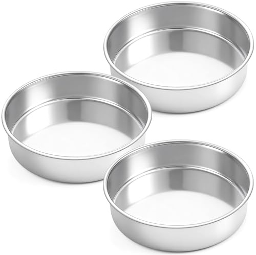 Kinmsito 3 Stück Backform Rund, Edelstahl Rund Kuchenform, 20 Cm | Runde Kuchenbackformen for Kuchen, Brownie, Lasagne, Weihnachten, Leicht Zu Reinigen Und Spülmaschinenfest