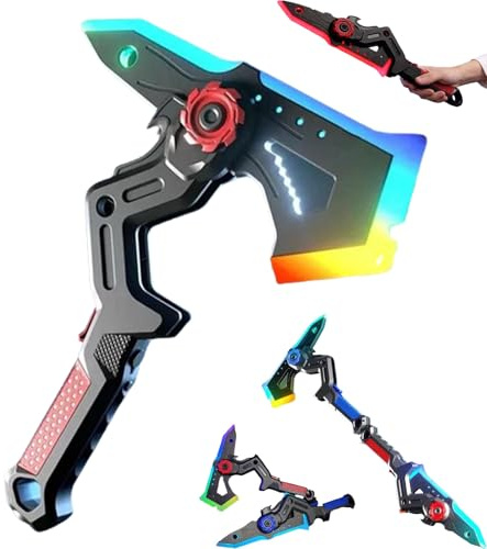 Interstellar Spark Battle Blade Dual Mode LED Light Blade, Battle Axe Transforming Sci-Fi Toy, 7 Color Change, One Button Switching, Combine Design, Mist Effect, USB Rechargeable (Red)